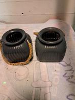 Set van 2 grijze bloempotten met touw, Gebruikt, Zwart, Aardewerk of Porselein, Ophalen of Verzenden