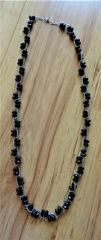 Bijzondere kralenketting facetkralen 2 rijen zilver 85 cm, Ophalen of Verzenden, Nieuw, Zwart