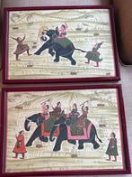 Twee Indische geschilderde taferelen op zijde, Ophalen of Verzenden