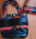 Mooie zwart leren tas & portemonnee met stof, nieuw, Ophalen of Verzenden, Nieuw, Zwart, Handtas
