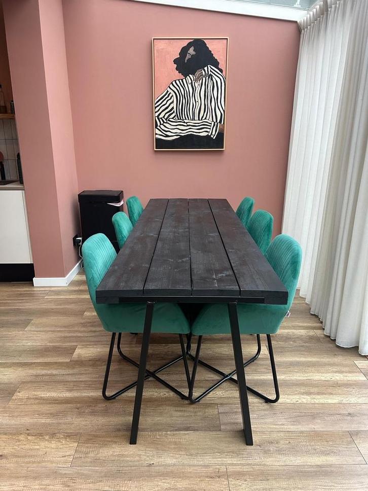 Eetkamerstoelen fluweel velvet groen 6 stuks, Huis en Inrichting, Stoelen, Gebruikt, Vijf, Zes of meer stoelen, Overige kleuren