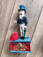 Vintage gietijzeren mechanische spaarpot Uncle Sam, Ophalen of Verzenden