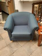 2 identieke fauteuils blauw met oker stip, Huis en Inrichting, Stoelen, Ophalen, Twee, Blauw, Zo goed als nieuw