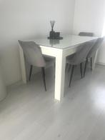 Eettafel wit hoogglans incl stoelen, 50 tot 100 cm, 150 tot 200 cm, Rechthoekig, Vier personen