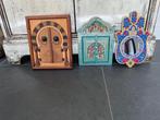 Marokkaanse handwerk spiegel hout handbeschilderd oosters, Huis en Inrichting, Woonaccessoires | Spiegels, Overige vormen, Minder dan 100 cm