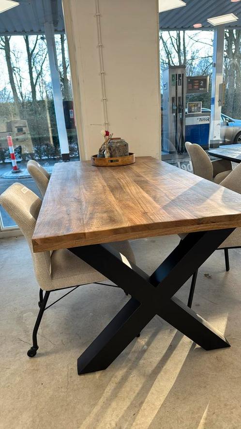 Rechte eettafel mangohout verkrijgbaar met U, X, Spinpoot, Huis en Inrichting, Tafels | Eettafels, Nieuw, 100 tot 150 cm, 200 cm of meer