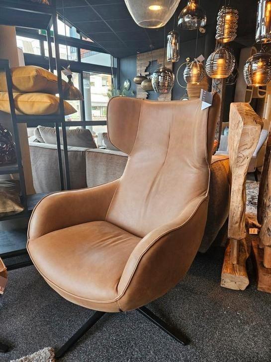 Leren fauteuil Mareina cognac leder h.e. design, Huis en Inrichting, Fauteuils, Nieuw, Leer, Stof, 50 tot 75 cm, 75 tot 100 cm