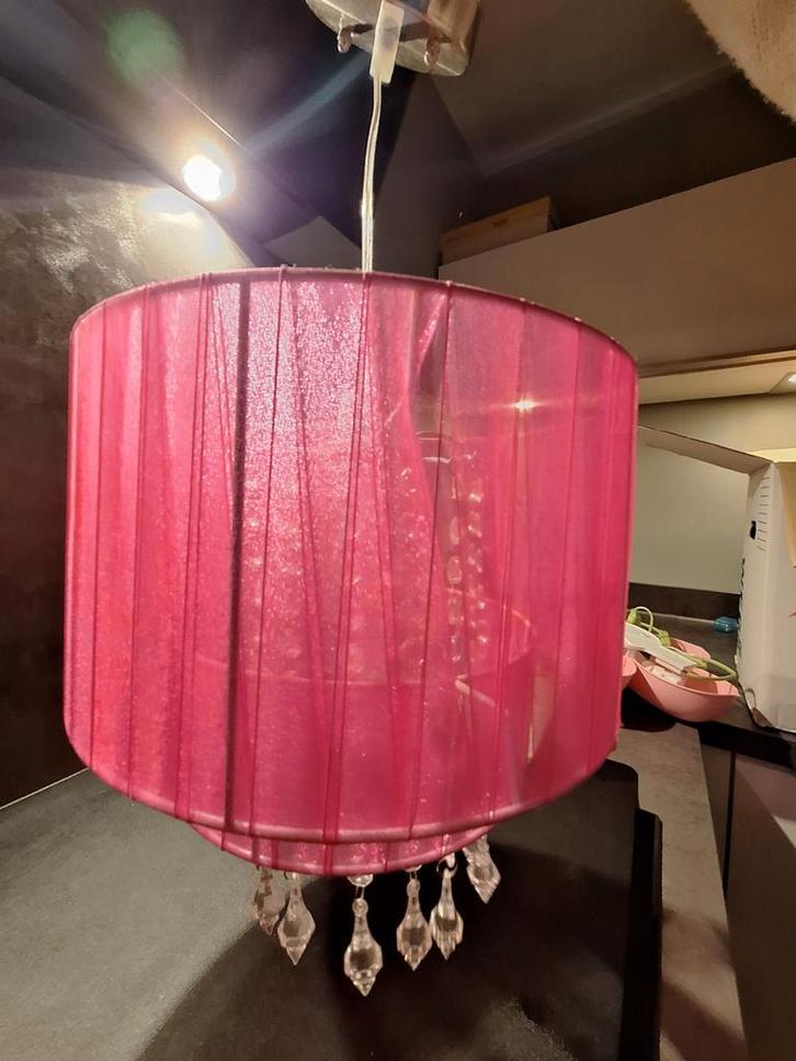 Roze Kinderlamp & Kapstokje Set, Huis en Inrichting, Lampen | Hanglampen, Gebruikt, Minder dan 50 cm, Hout, Kunststof, Stof, Ophalen of Verzenden