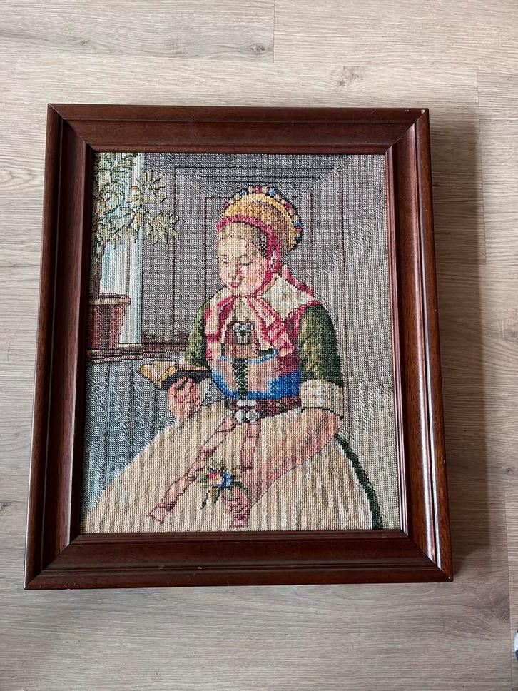 Gebreid schilderij met Dame in Lijst, Antiek en Kunst, Kunst | Schilderijen | Klassiek, Ophalen