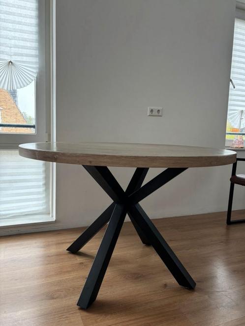 Ronde eettafel hout – Ø 120 cm – industrieel onderstel, Huis en Inrichting, Tafels | Eettafels, Ophalen of Verzenden
