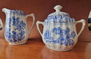 Rosslau China Blau, fraaie suikerpot en melkkan beschikbaar voor biedingen