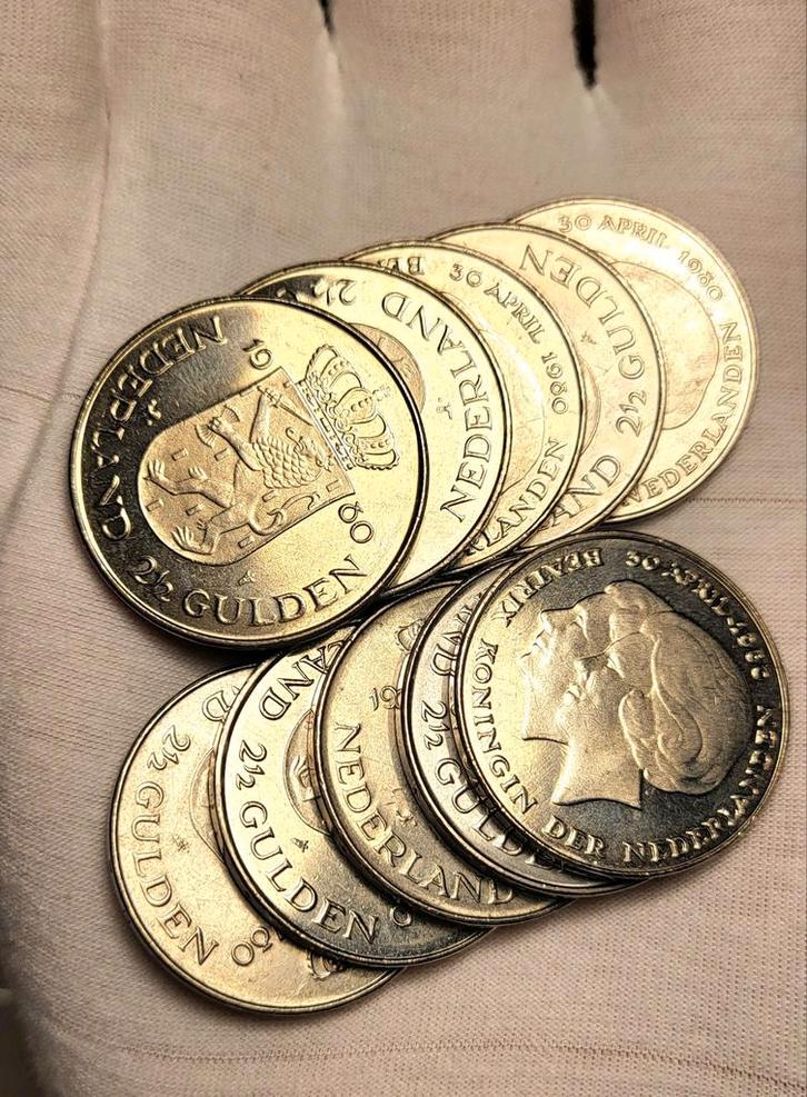 Nederland. 2½ gulden 1980 dubbele kop: Juliana en Beatrix, Postzegels en Munten, Munten | Nederland, 2½ gulden, Koningin Beatrix