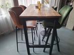 ❗️Prachtige complete mangohouten bartafel met 4 barkrukken., Ophalen, Nieuw, 90 cm of meer, In hoogte verstelbaar