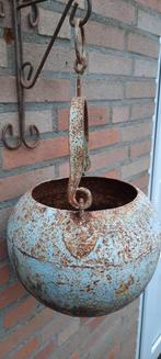 Vintage Metalen Hangbloempot met Ketting, Ophalen, Gebruikt, Rond, Balkon