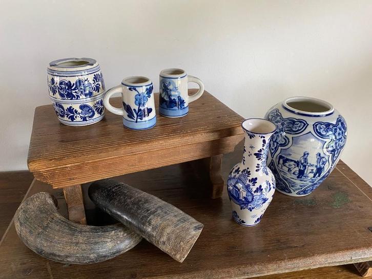 Delfts Blauwe vaasjes, mini bekers, asbak, Antiek en Kunst, Antiek | Keramiek en Aardewerk, Ophalen of Verzenden