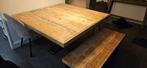 Unieke eettafel 100% puntgaaf en kruimelvrij, wagonhout, Ophalen, Vierkant, Zo goed als nieuw, Vijf personen of meer