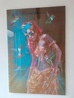 Glasschilderij vrouw met kolibrie / goud 80x120cm, Antiek en Kunst, Ophalen