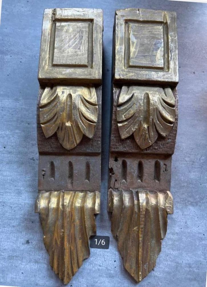 2 x Antieke Houten Console met Goudaccenten pr.p.stuk, Antiek en Kunst, Curiosa en Brocante, Ophalen of Verzenden