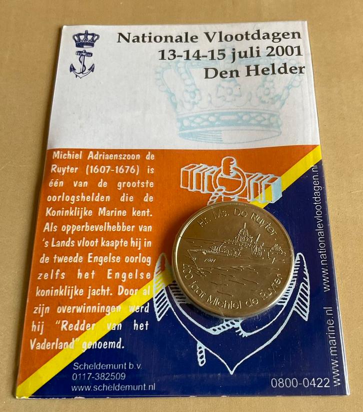 Penning - Nationale Vlootdagen 2001 400 jr Michiel de Ruyter, Postzegels en Munten, Penningen en Medailles, Overige materialen