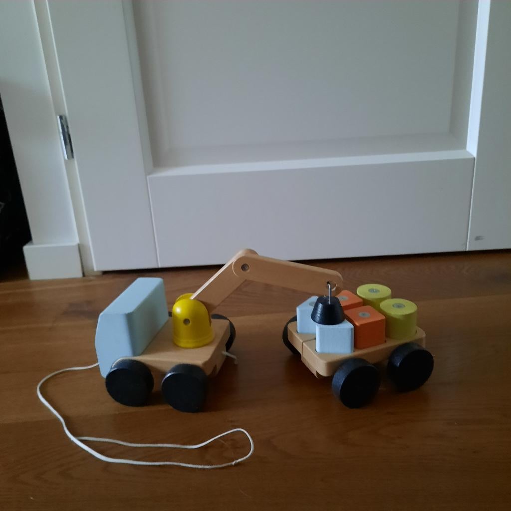 Houten kraanwagen, Ophalen, Gebruikt, Duw- of Trekspeelgoed