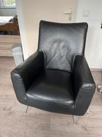 Zwarte leren fauteuil, Huis en Inrichting, Ophalen, Gebruikt, Minder dan 75 cm, Leer