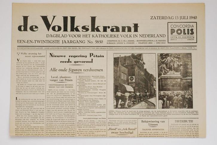 13 juli 1940 - De Volkskrant | Heruitgave 1994, Boeken, Tijdschriften en Kranten, Zo goed als nieuw, Krant, Verzenden