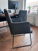 8 Donkergrijze Eetkamerstoelen - Zwart Onderstel, Huis en Inrichting, Stoelen, Ophalen, Gebruikt, Metaal, Grijs