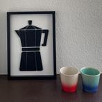 Schilderijtje Koffiepercolator - inktafdruk van Linosnede, Ophalen of Verzenden, Nieuw, Minder dan 50 cm, Minder dan 50 cm