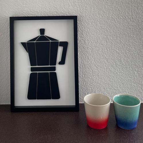 Schilderijtje Koffiepercolator - inktafdruk van Linosnede, Huis en Inrichting, Woonaccessoires | Schilderijen, Tekeningen en Foto's