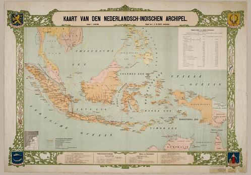 Nederlandsch Oost Indië Overzichtskaart uit circa 1900, Boeken, Atlassen en Landkaarten, Zo goed als nieuw, Landkaart, 1800 tot 2000