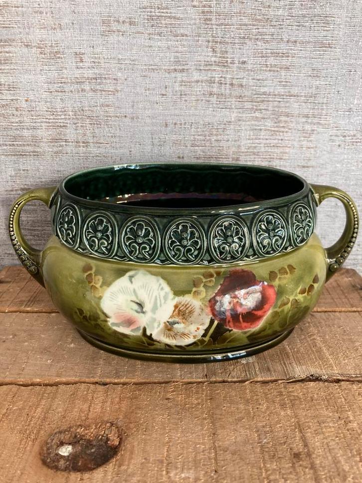 Antieke Franse Art Nouveau jardinière/ bloempot ca. 1900, Antiek en Kunst, Antiek | Keramiek en Aardewerk, Ophalen of Verzenden