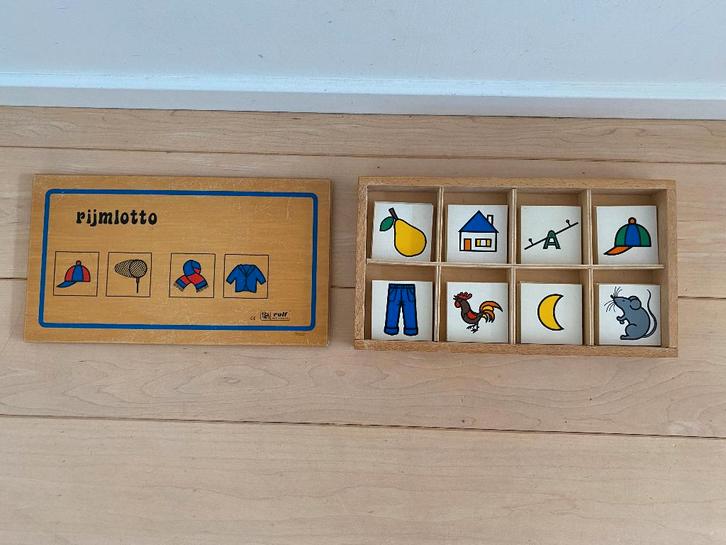 Rolf rijmlotto, Kinderen en Baby's, Speelgoed | Houten speelgoed, Gebruikt, Ophalen of Verzenden