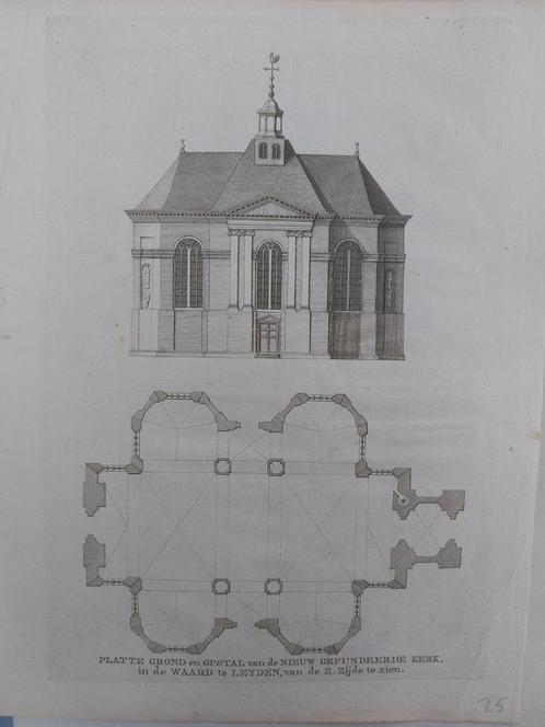 15 / Gefundeerde Kerk in de Waard Leiden - Leyden, Antiek en Kunst, Kunst | Etsen en Gravures, Ophalen of Verzenden