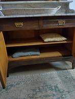 Eiken commode waskast met marmeren blad en spiegel, Antiek en Kunst, Ophalen of Verzenden