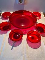 Mondgeblazen handgemaakte rood glazen bowl set, punch set, Antiek en Kunst, Antiek | Glas en Kristal, Ophalen of Verzenden