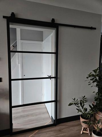 Stalen schuifdeur zwart 4-vaks 245x100cm beschikbaar voor biedingen