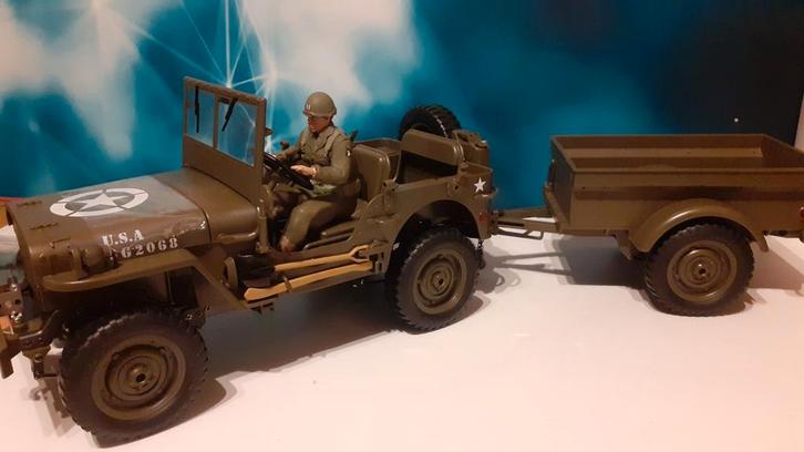 Jeep Willy,s 1:10 en aanhanger +extra's, Hobby en Vrije tijd, Modelbouw | Radiografisch | Auto's, Nieuw, Auto offroad, Elektro