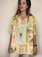 Vintage oversized blouse - geel - print 40 / L / Large, Gedragen, Maat 38/40 (M), Vintage, Ophalen of Verzenden