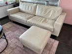 Mooie Rolf Benz EGO Bank met hocker. Beige leer, Huis en Inrichting, Ophalen, Gebruikt, Driepersoons, Rechte bank