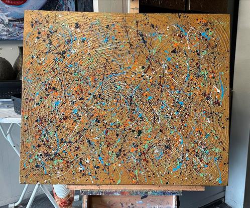Valera- Kleurrijke Gouden ringen-Handgeschilderd- XXL, Antiek en Kunst, Kunst | Schilderijen | Abstract, Ophalen of Verzenden