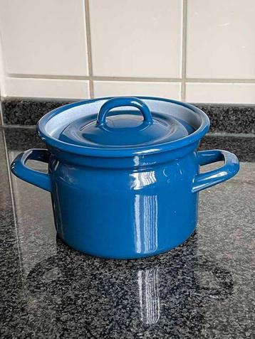 Vintage Emaille kookpan blauw doorsnee 14 cm - Nieuw beschikbaar voor biedingen