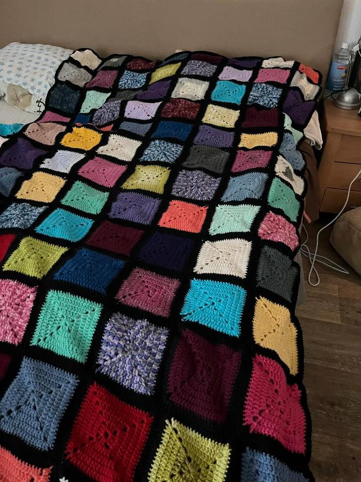 Gehaakte Granny Square Deken/Sprei - 130x200cm, Hobby en Vrije tijd, Breien en Haken, Nieuw, Ophalen of Verzenden