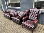 Chesterfield 3+1+1 zit bankstel oxblood rood GRATIS BEZORGD, Leer, Ophalen of Verzenden