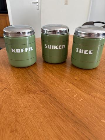 Vintage Voorraadblikken Koffie, Suiker, Thee beschikbaar voor biedingen