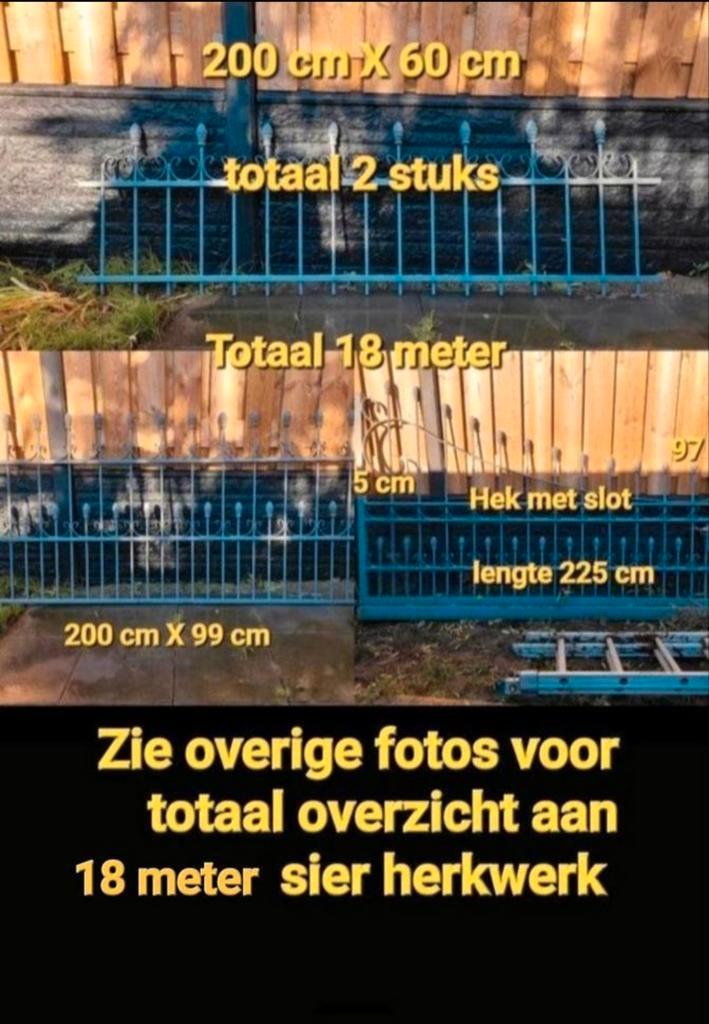 Sier Smeedijzer tuinhek met poort electr mot. totaal 18 mtr, Tuin en Terras, Tuinhekken en Hekwerk, Zo goed als nieuw, Sierhekwerk