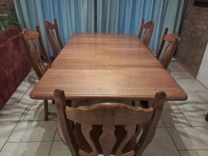 Eiken eethoek, tafel met 6 stoelen, Huis en Inrichting, Tafels | Eettafels, Gebruikt, 100 tot 150 cm, 200 cm of meer, Vijf personen of meer