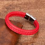 Heren rode leren armband (leder lederen gevlochten), Verzenden, Nieuw, Rood, Leer