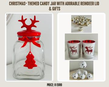 Christmas-Themed Candy Jar with Adorable Reindeer Lid & GIFT beschikbaar voor biedingen
