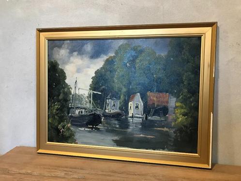 Schilderij Jan Kelderman - Edam haven met scheepswerf, Antiek en Kunst, Kunst | Schilderijen | Klassiek, Ophalen of Verzenden