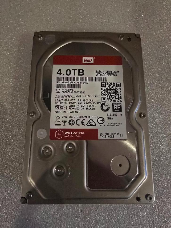 Western Digital Red Pro WD4005FFBX 4TB (2 stuks), Computers en Software, Harde schijven, Gebruikt, Desktop, Intern, HDD, SATA